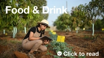 Female farmer looks at plants in the field. Female farmer looks at plants in the field.