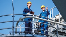 The new acetylene plant, which replaces the almost 60-year-old previous plant at the Ludwigshafen Verbund site, has an annual capacity of 90,000 metric tons. Around 20 plants at the Ludwigshafen site use acetylene as a chemical building block and starting material for manufacturing many everyday products, including pharmaceuticals, plastics, solvents, electronic chemicals and highly elastic textile fibers. BASF customers use these products in the automotive, pharma, construction, consumer goods and textile industries. The integration of the plant into BASF's Verbund system offers advantages such as efficient use of resources, excellent production synergies and short supply routes. In this way, BASF is further enhancing the long-term competitiveness of the Ludwigshafen site. Carsten Triska (left), shift supervisor, and Christian Ackermann (right), plant operator, on a safety walk in the acetylene plant.