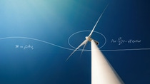 Ansicht vom Boden aus auf ein hohes Windrad vor einem klaren blauen Himmel – wissenschaftliche Gleichungen und Linien und Kreise, die die Bewegung hervorheben, werden auf dem Bild überlagert. Ansicht vom Boden aus auf ein hohes Windrad vor einem klaren blauen Himmel – wissenschaftliche Gleichungen und Linien und Kreise, die die Bewegung hervorheben, werden auf dem Bild überlagert.