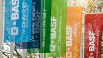 Flags in different colors with BASF logo