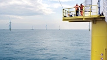 Two workers at an offshore wind farm in the North Sea. Photo: Vattenfall