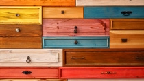 Colorful Wooden Drawer, Abstract Decorative Design on Wall Colorful Wooden Drawer, Abstract Decorative Design on Wall
