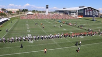 A wide shot from on top of the building at the first day of training camp. (Ben Swanson)
