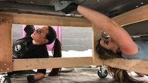 Bogi and Michelle Davis (right) are hard at work on the vintage truck to be unveiled at Specialty Equipment Market Association (SEMA) in Las Vegas on Nov. 1. 
(Photo credits: Tina Stiff)