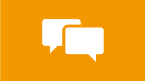 Symbol of 2 speech bubbles overlapping on a colored background.