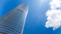 Shot of IFC Tower 2 in Hong Kong adjacent to Jardine House