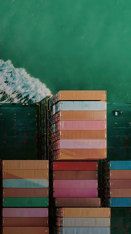 Birds-eye-view of a containership. Birds-eye-view of a containership.