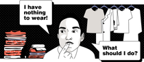 Illustration of a person thinking about what clothing to chose. Illustration of a person thinking about what clothing to chose.