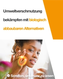 Eine Frau trägt ein biologisch abbaubares Produkt auf ihr Gesicht auf. Ein Lichtwirbel schwebt über ihrer Hand. Der Text lautet: „Umweltverschmutzung bekämpfen mit biologisch abbaubaren Alternativen.“ Eine Frau trägt ein biologisch abbaubares Produkt auf ihr Gesicht auf. Ein Lichtwirbel schwebt über ihrer Hand. Der Text lautet: „Umweltverschmutzung bekämpfen mit biologisch abbaubaren Alternativen.“