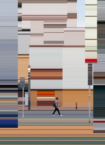 A pedestrian walks through the city, with the background blurred A pedestrian walks through the city, with the background blurred