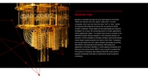 A golden quantum computer with text about the 'quantum leap' beside the image. the text describes the use of quantum computers as key technology for the future.