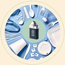Plastic cutlery, straws, plastic bottle and other packaging form a circle. Plastic cutlery, straws, plastic bottle and other packaging form a circle.