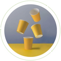 Coffee mugs float in the room while one stands on the table. Coffee mugs float in the room while one stands on the table.