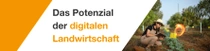 Eine Landwirtin mit Latzhose und Hut hält ein Tablet und untersucht Pflanzen auf einem sonnigen Feld. Ein Lichtwirbel schwebt in der Nähe des Tablets. Auf der linken Seite des Bildes steht der Text: „Das Potenzial der digitalen Landwirtschaft.“ Eine Landwirtin mit Latzhose und Hut hält ein Tablet und untersucht Pflanzen auf einem sonnigen Feld. Ein Lichtwirbel schwebt in der Nähe des Tablets. Auf der linken Seite des Bildes steht der Text: „Das Potenzial der digitalen Landwirtschaft.“