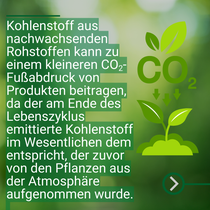 Grafik mit Blättern und CO₂‑Symbol vor grünem Hintergrund, die ein wachsendes Pflänzchen zeigt. Grafik mit Blättern und CO₂‑Symbol vor grünem Hintergrund, die ein wachsendes Pflänzchen zeigt.