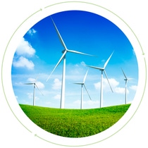 Wind turbines stand on a greenfield site. Wind turbines stand on a greenfield site.