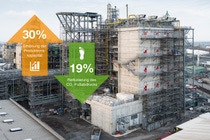 Blick auf den neuen Teil der SCF Anlage in Ludwigshafen während der finalen Umbauphase: Produktion von Säurechloriden und Chlorformiaten (SCF) mit Strom aus erneuerbaren Energien reduziert den Product Carbon Footprint um durchschnittlich 19 Prozent.
Foto: BASF Blick auf den neuen Teil der SCF Anlage in Ludwigshafen während der finalen Umbauphase: Produktion von Säurechloriden und Chlorformiaten (SCF) mit Strom aus erneuerbaren Energien reduziert den Product Carbon Footprint um durchschnittlich 19 Prozent.
Foto: BASF