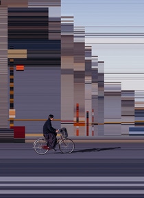 A cyclist rides through the city, with the background blurred A cyclist rides through the city, with the background blurred